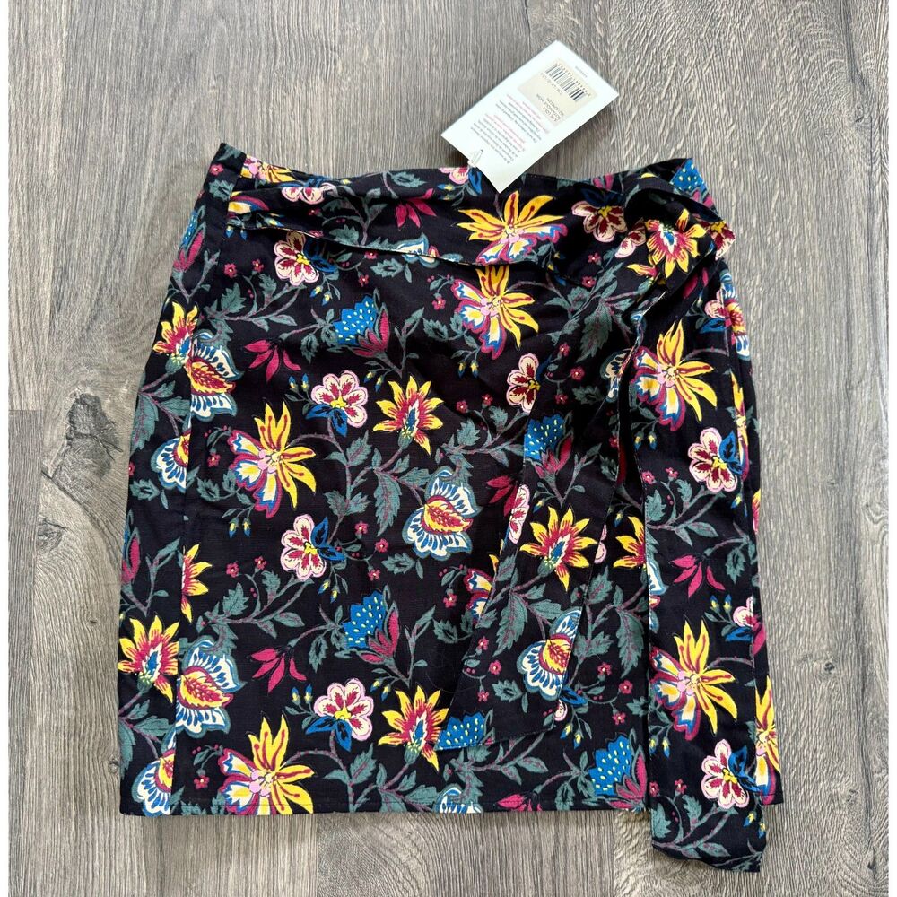 NEW Sézane Lola Wrap Jupe Skirt Floral Black Noir Linen Mini M FR 38 / US 6 NWT!